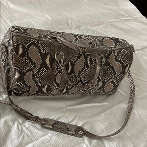 Gray and Black Travel Bag with Snakeskin Texture
